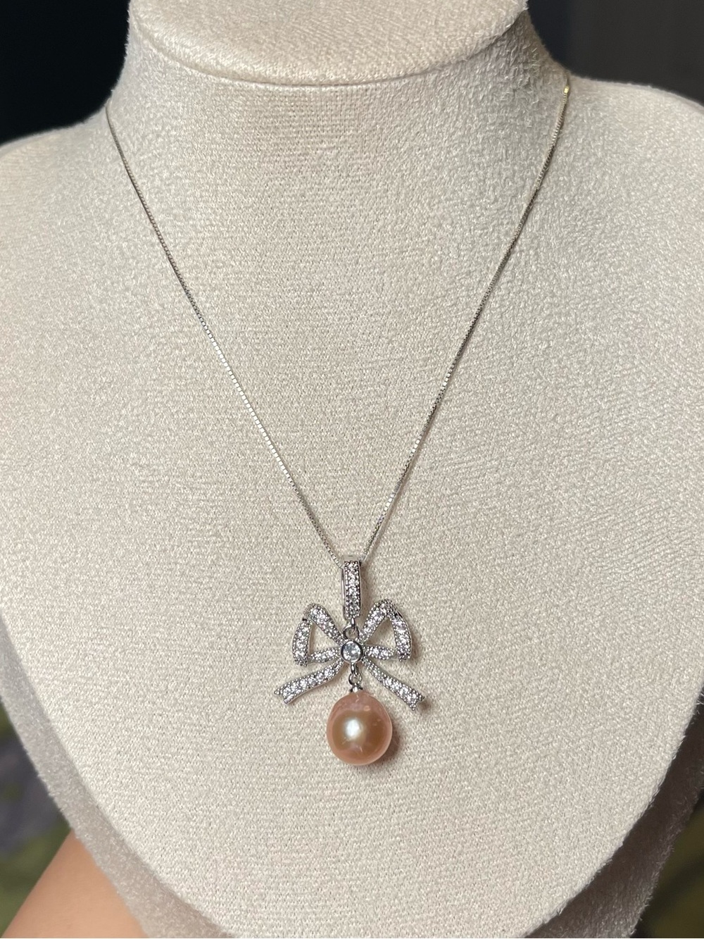 Freshwater Pearl Bow Pendant - silver-tone